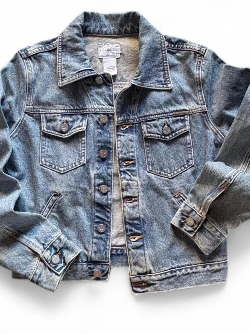90s Calvin Klein CK Jeans Slim Fitted Trucker Jacket Medium 19x21 Made in USA